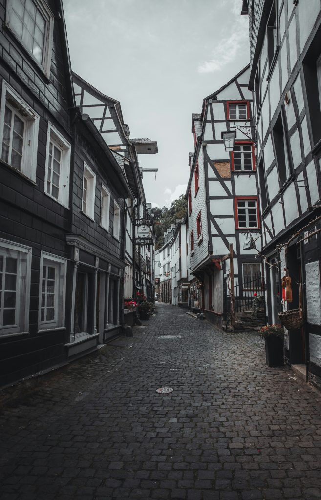 German style houses lined up on the street