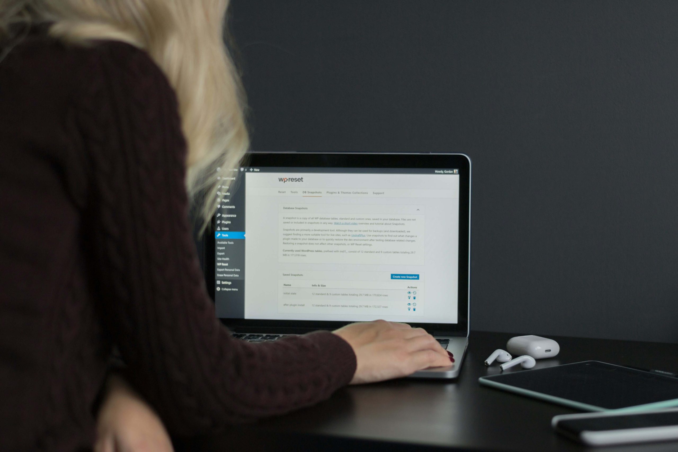 Woman working on laptop